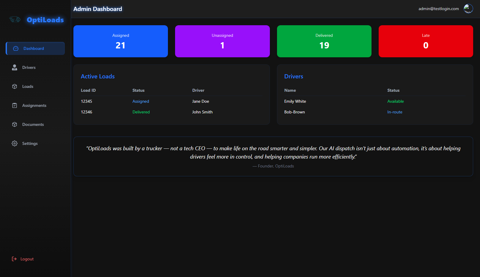 Optiload Inlog OptiLoads | AI-Powered Dispatch Automation
